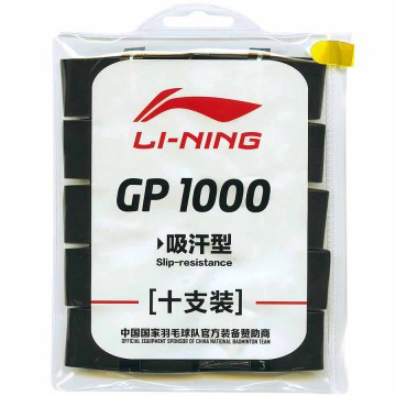 【LI-NING】GP1000黑 瞬間吸汗黏手羽球專用握把皮10入裝(薄0.6)