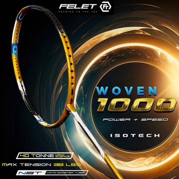【FELET】輝厲WOVEN1000金 速度薄型破風等距甜區科技羽球拍