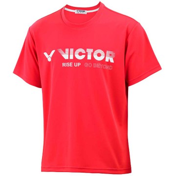【VICTOR】T-10802D珊瑚紅 品牌印花T-Shirt